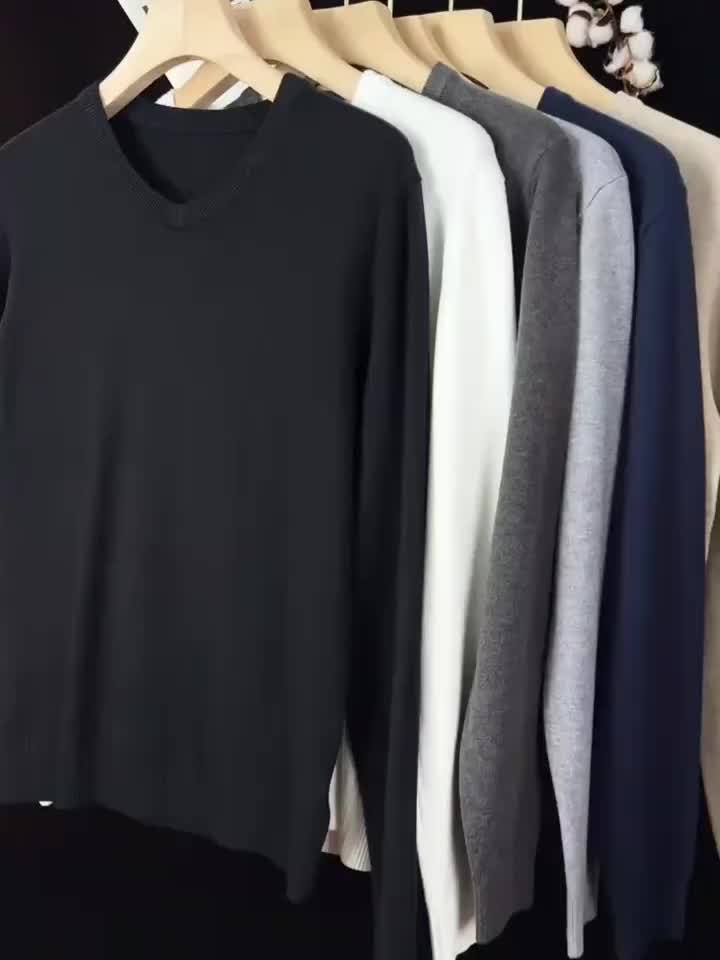 Heren V-hals gebreide trui - Zachte warme casual effen kleur lange mouwen pullover, wasmachinebestendig herfst winter lente truien geschikt voor outdoor & casual kleding, veelzijdig laagjesstuk