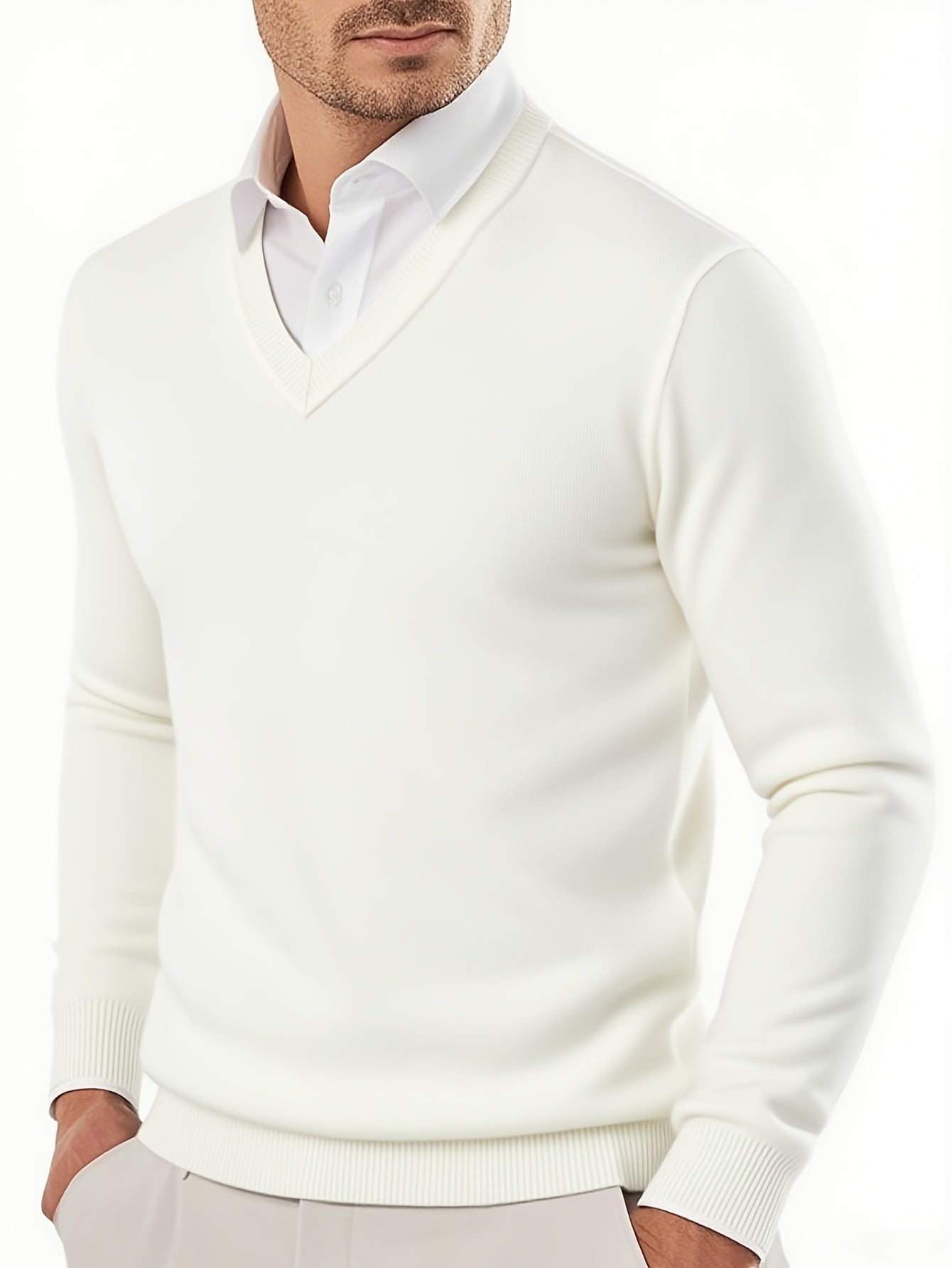 Heren V-hals gebreide trui - Zachte warme casual effen kleur lange mouwen pullover, wasmachinebestendig herfst winter lente truien geschikt voor outdoor & casual kleding, veelzijdig laagjesstuk