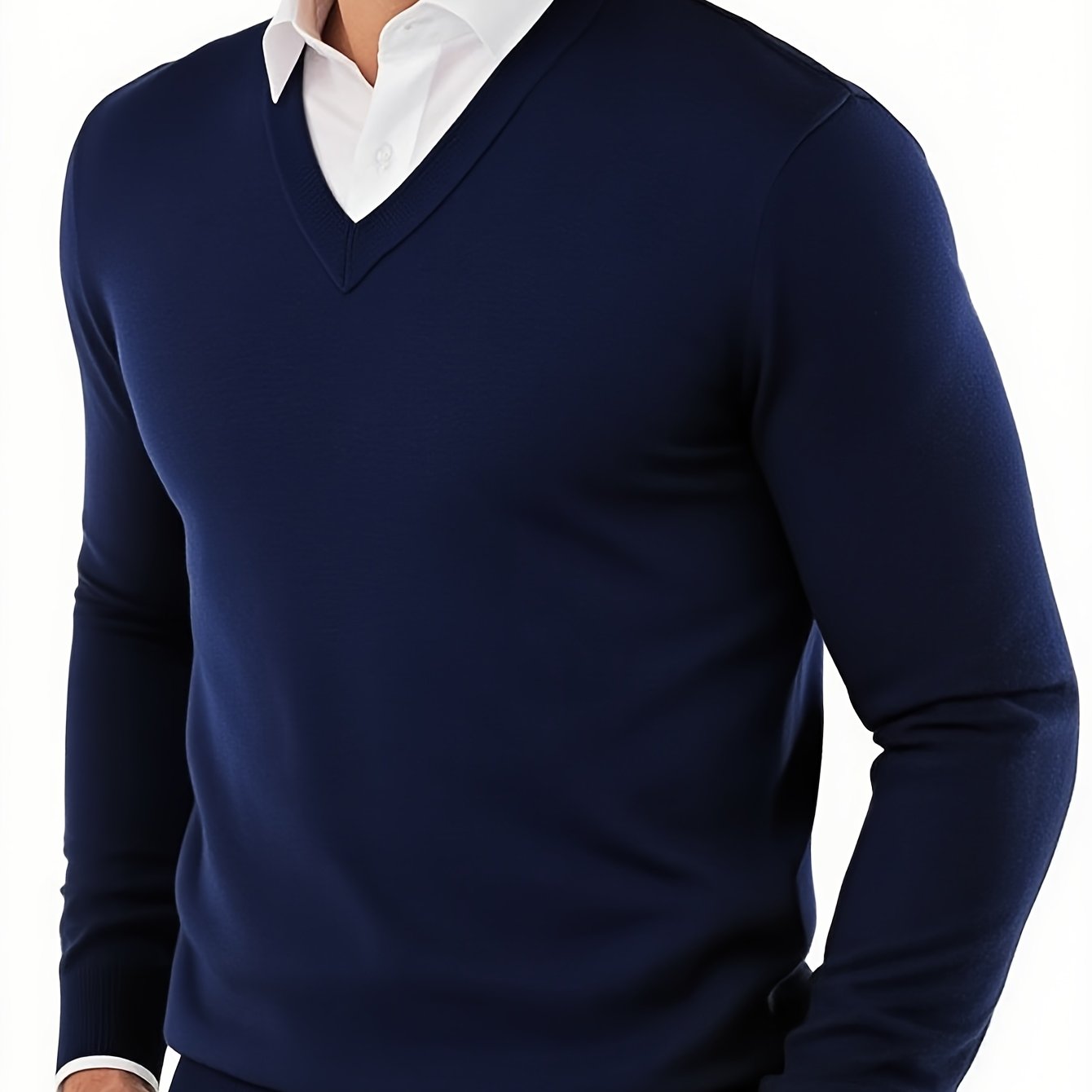 Heren V-hals gebreide trui - Zachte warme casual effen kleur lange mouwen pullover, wasmachinebestendig herfst winter lente truien geschikt voor outdoor & casual kleding, veelzijdig laagjesstuk